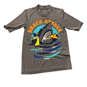 Cat & Jack | Swim Shirt Size M (8/10) Gray Short Sleeve Shark Eating Pizza